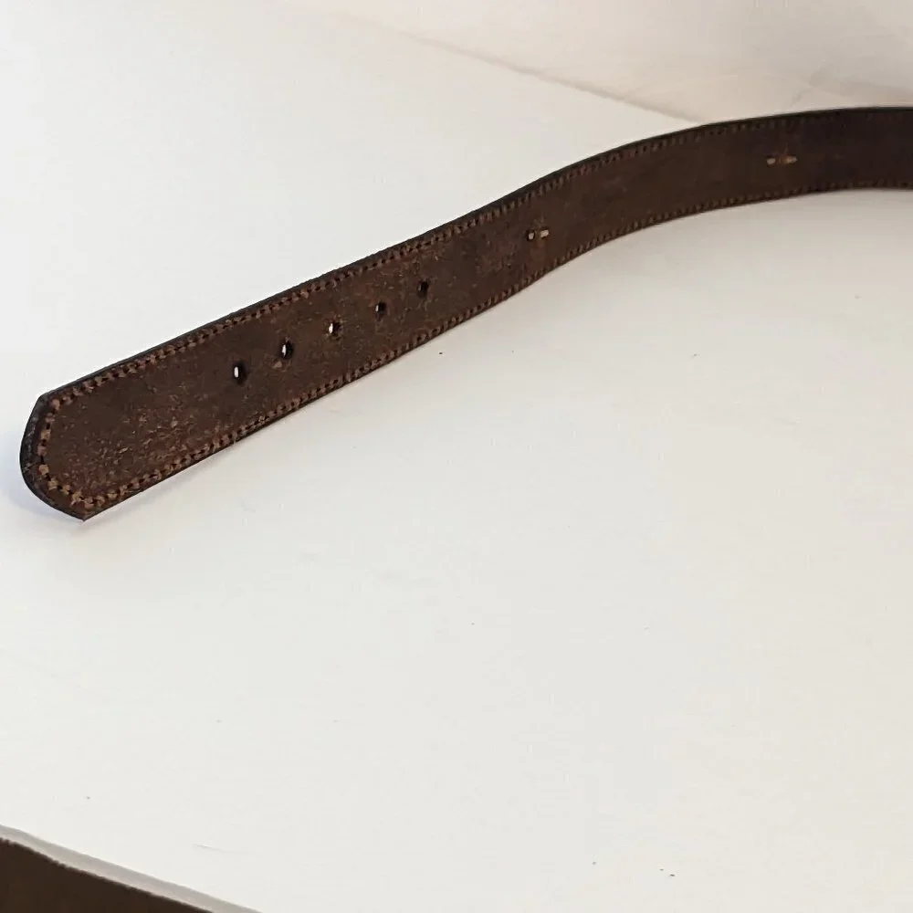 Western Leather Belt Diamond Pattern Geometric Bronze Tone Hardware‎ Vintage